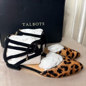 Talbots Leopard Print Calf Hair Flat Sandals- 5.5